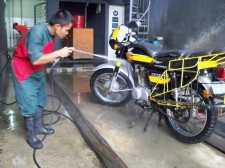 washing motorcycle