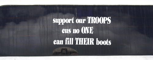 bumper sticker on rear window