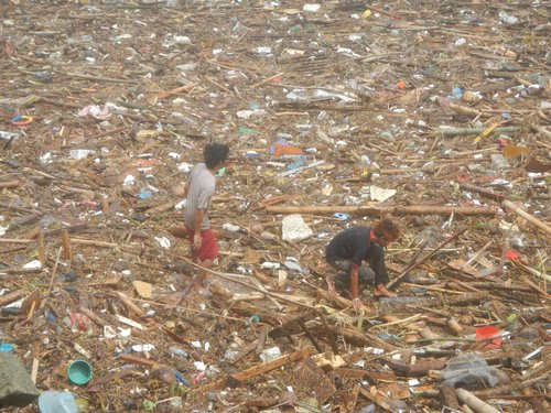 walking through the debris in Dumaguete
